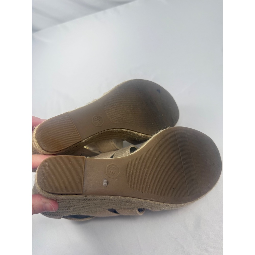 Merona Size 8.5 Beige Canvas‎ Espadrille Wedge Sandals Back Zip - Picture 7 of 7